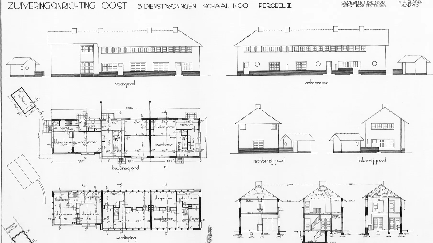 bouwtekening 3 dienstwoningen waterzuivering oost, Hilversum