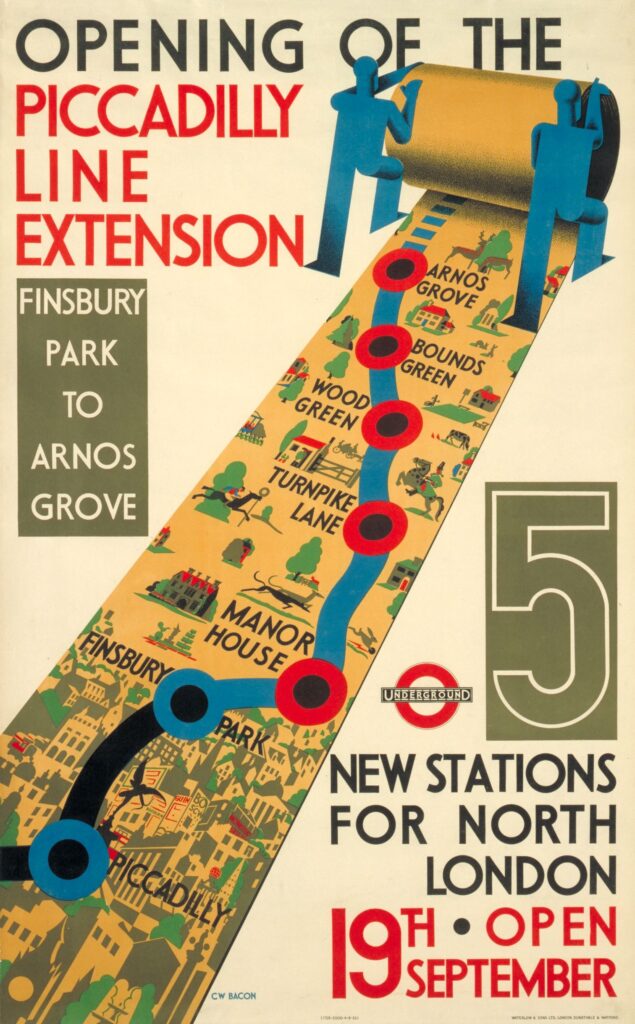 Poster Picadilly Line met alle stations weergegeven